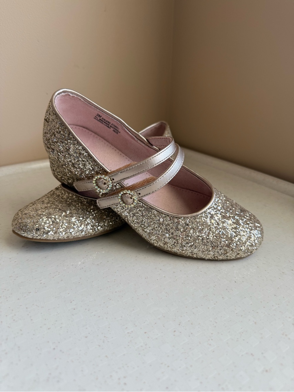 Kelly & Katie Gold Glitter Double-Strap Mary Jane Dress Shoes